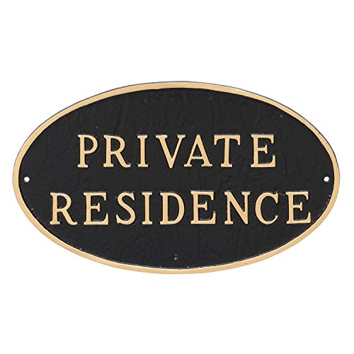 Montague Metal Products Oval Private Residence Statement Plaque Sign Black With Gold Lettering 6&quot X 10&quot