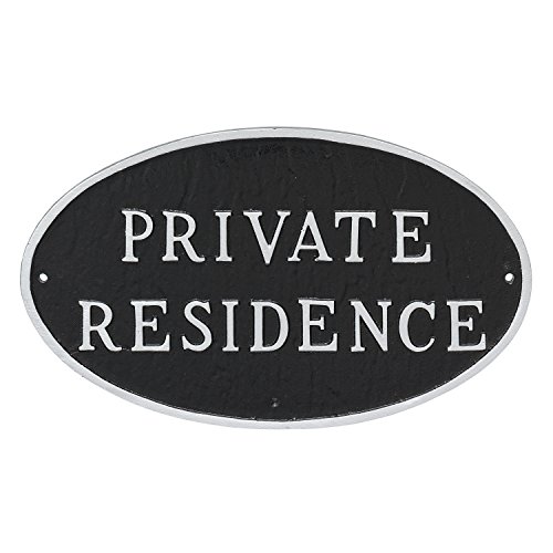 Montague Metal Products Oval Private Residence Statement Plaque Sign Black with Silver Lettering 6 x 10