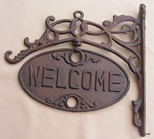 Upper Deck Welcome Or Go Away Sign Ornate Cast Iron Front Door Plaque