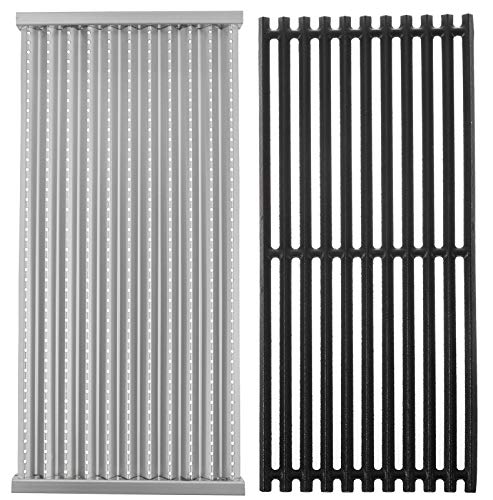 PETKAO Stamped Emitter and Cast Iron Grill Grate Replacement Kit for Charbroil 463242516 463242515 466242515 466242615 463243016 463367516 463367016 466242516 466242616 463346017