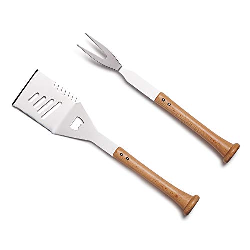 Baseball BBQ  TurnTwo MultiTool Spatula  Fork Combo Set  BBQ Grilling Accessories  Utensils for Baseball Fans Unique Wooden Bat Handle  Quality Stainless Steel Grill Masters