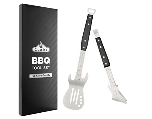 Clary BBQ Tools Grill Accessories for Outdoor Grill Guitar BBQ Set Includes Spatula and Tongs Heavy Duty Grilling Tools Grill Set for Outdoor Grill BBQ Kit Valentines Day Gifts for Him