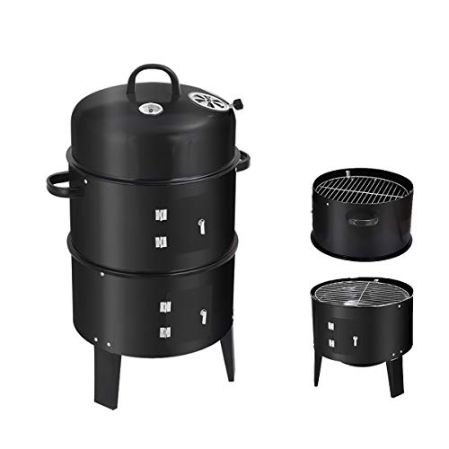 Kerrogee Vertical Enamel Charcoal Smoker Detachable 3 Layer multifunction BBQ Grill Perfect Choice for Outdoor Cooking Unique Smoky Flavor Maker