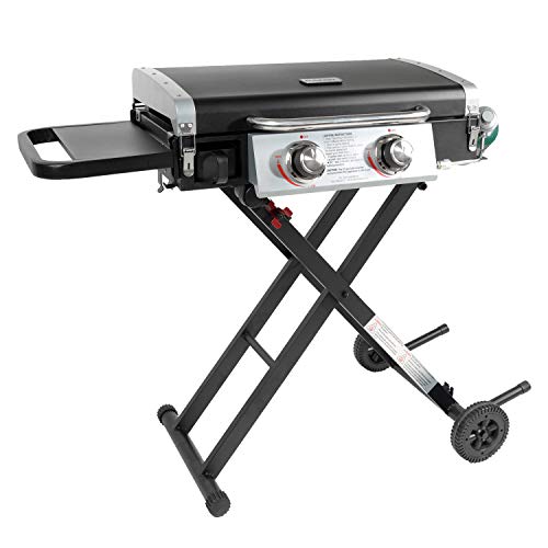 Razor Griddle GGC2030M 25 Inch Outdoor 2 Burner Portable LP Propane Gas Grill Griddle w Top Cover Lid Wheels and Shelf for BBQ Cooking Black (Steel)