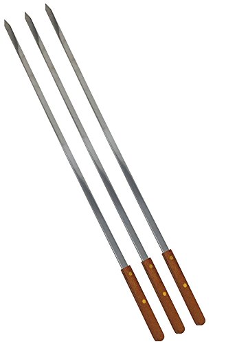 Unique Imports 1 Stainless Steel Wooden Handle BBQ Skewers for Shish Kebab Turkish Grills  Koubideh BrazilianStyle BBQ  25 Inch Long 12 Inch Wide (12)