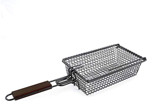 Yukon Glory Premium Grilling Basket Designed Grill Vegetables Seafood Poultry and Meats Unique Locking Mechanism to Easily Flip Food Foldable Handle for Compact Storage