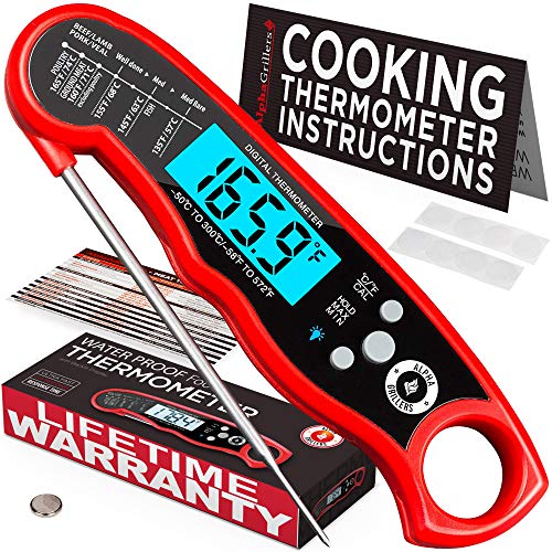 Alpha Grillers Instant Read Meat Thermometer for Grill and Cooking Best Waterproof Ultra Fast Thermometer with Backlight  Calibration Digital Food Probe for Kitchen Outdoor Grilling and BBQ