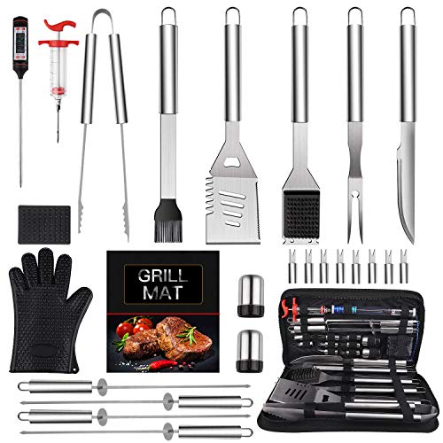 BearMoo BBQ Grilling Accessories Grill Tools Set 26 PCS Stainless Steel Grilling Kit for Men Women Barbecue Utensil for Camping Kitchenwith Thermometer and Meat Injector