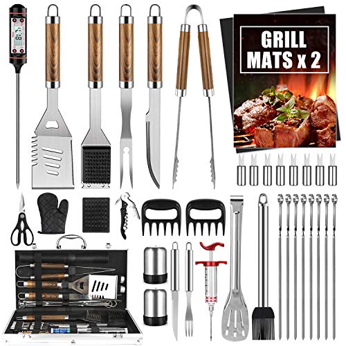 Cifaisi BBQ Grill Accessories Set 38Pcs Stainless Steel Grill Tools Grilling Accessories with Aluminum Case Thermometer Grill Mats for CampingBackyard Barbecue Grill Utensils Set for Men Women