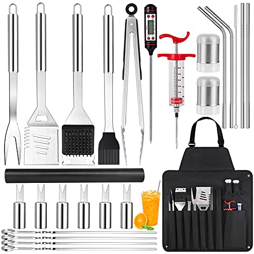Cleansecr 26 PCS BBQ Grill Tools Kit Grilling Accessories Stainless Steel Barbecue Utensils Set with Grill Mat Meat Thermometer Premium Grill Set Ideal Gifts for Men Women Dad