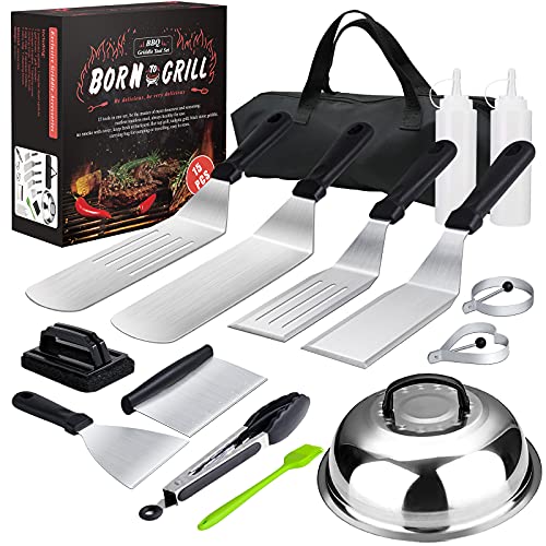 Griddle Accessories15 Pcs Flattop Grilling AccessoriesStainless Steel BBQ Accessories with Spatula Slotted SpatulaBasting Cover ChopperScraperEgg Mold for Men Women Outdoor Yard Camping
