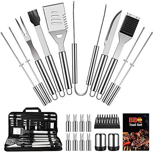 OlarHike BBQ Grill Accessories Set for Men Women 22PCS Grilling Utensils Tools Set Stainless Steel BBQ Tools Gift with Spatula Tongs Skewers for Barbecue Camping Kitchen