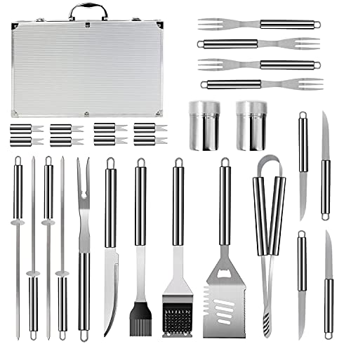 Ovetour Stainless Steel Grill Set BBQ Accessories Kit Grilling Utensil Set with Storage Bag  Complete BBQ Grill Utensils for Barbecue  Perfect Grill Gifts for Men (27 PCS)