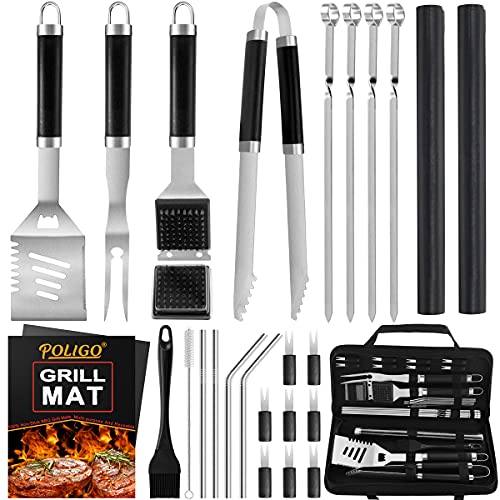 POLIGO 26 PCS BBQ Set Grilling Tool with Case  Camping Grill Set Stainless Steel Barbeque Grill Accessories for Outdoor Grill  Premium Grill Utensils Set Ideal Fathers Day Grilling Gifts for Men