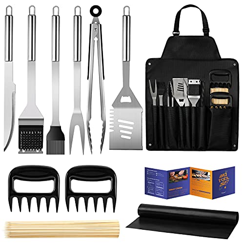 Veken BBQ Grill Accessories Stainless Steel BBQ Tools Set for Men  Women Grilling Utensils Accessories with Storage Apron Gift Kit for Barbecue Indoor Outdoor