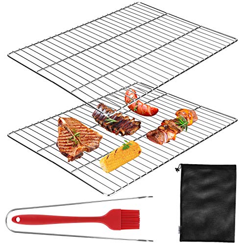 Jhua BBQ Grill Grates 2 Pack Stainless Steel Cooking Grate Barbecue Grill Rack with Grill Net Holder Brush and Storage Bag for Outdoor Garden Camping Travel Hiking BBQ Cooking 40x30cm157x118in
