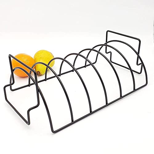BBQ Dragon Rib Rack and Roast Chicken Rack with Non Stick Porcelain Coating Steel Extra Large Combination Rack Holder for Grilling to Hold 6 Rib Rack  Black