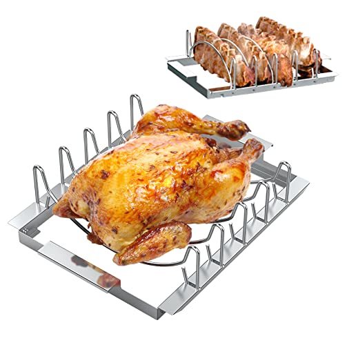 Skyflame Turkey Roasting  BBQ Rib Rack  Dual Purpose NonStick Stainless Steel Grill Rack for Grilling Smoking  Barbecue Fits for Most Gas Smoker or Charcoal Grill