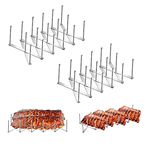 Yangbaga 2Pcs Rib Racks for Smoking  Adjustable Stainless Steel NonStick BBQ Rib Rack  Pot Lid Organizer  Holds 4 Rib Racks for Grilling  Barbecuing  Multiuse