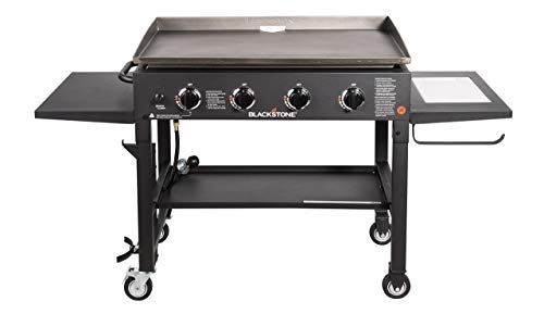 Blackstone 36 Cooking Station 4 Burner Propane Fuelled Restaurant Grade Professional 36 Inch Outdoor Flat Top Gas Griddle with Built in Cutting Board Garbage Holder and Side Shelf (1825) Black