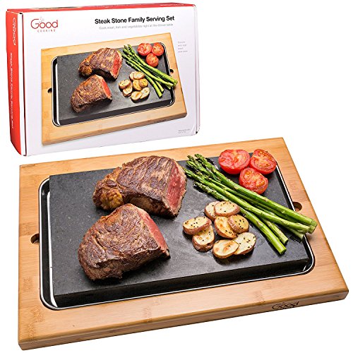 Cooking Stone Extra Large Lava Hot Stone Tabletop Grill Cooking Platter and Cold Lava Rock Indoor BBQ Hibachi Grilling Stone (125 x 75) w Bamboo Platter