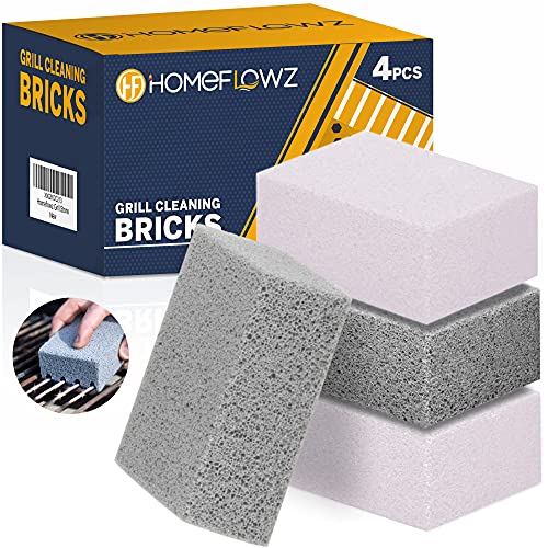 Homeflowz Grill Brick 4 Pack  Grill Cleaning Bricks for BBQ  Refined Pumice Grill Stone  Griddle Brick for Safe Effective Non Abrasive Cleaning  Grill Brick for Flat Top Grills Grates Pool  More