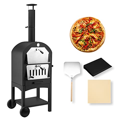 UMAX Outdoor Pizza Oven Wood Fire with Waterproof Cover Freestanding Steel Pizza Grill Pizza Maker Camping Cooker with Pizza Stone