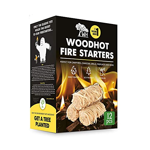 WH Woodhot Quick Ignite Natural Yeti Fire Starter Pack of 12 with 12 Minutes Burning Time for Fireplace Campfires Grill Charcoal BBQ Pizza Oven