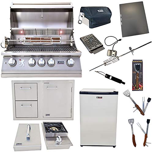 Lion Premium Grills 32Inch Liquid Propane Grill L75000 with Single Side Burner Eco Friendly Refrigerator Door and Drawer Combo with 5 in 1 BBQ Tool Set Best of Backyard Gourmet Package Deal