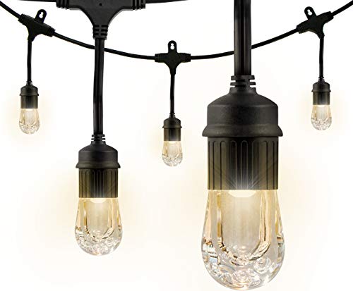 Enbrighten Classic LED Cafe String Lights Black 24 Foot Length 12 Impact Resistant Lifetime Bulbs Premium Shatterproof Weatherproof IndoorOutdoor Commercial Grade UL Listed 31662