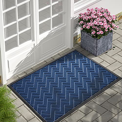 Indoor Outdoor Doormat24x35 Heavy Duty Durable Rubber AntiSlip Door MatsLowProfile Front Back Floor Mats Rugs for EntrywayHome EntrancePatioHigh Traffic Area(Navy Blue)