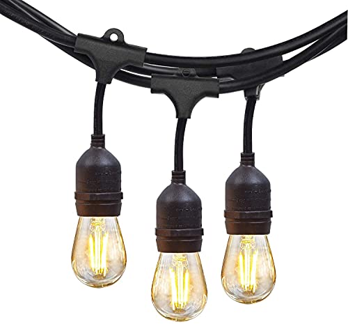 NIOSTA 24Ft Outdoor Hanging String Lights with 12 Dimmable LED Vintage Bulbs Commercial Grade Strand for Market Cafe Bistro Patio Party Tent Porch Garden Blk