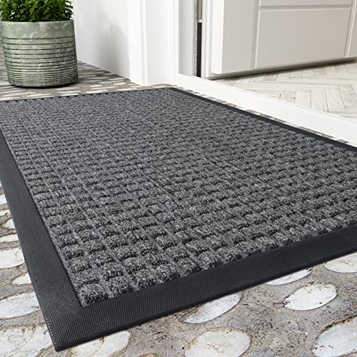 SUPENUIN Front Door Mats Outdoor IndoorThick Non Slip Rubber Outdoor Welcome Mat Dirt Trapper Entryway Rug Outdoor Doormats for Outside Inside Entry Home Entrance Gray 24x35