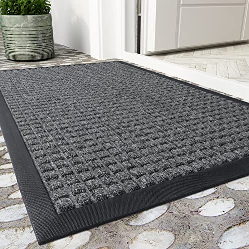 SUPENUIN Front Door Mats Outdoor IndoorThick Non Slip Rubber Outdoor Welcome Mat Dirt Trapper Entryway Rug Outdoor Doormats for Outside Inside Entry Home Entrance Gray 24x35