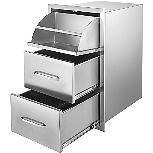 Happybuy 17W x 30H Triple Access Stainless Steel with Chrome Handle BBQ Island Drawers for Outdoor Kitchen or Grill Station