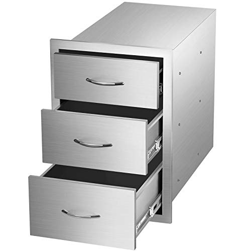 Outdoor Barbecue Drawers Stainless Steel Kitchen Drawers with Handle3Layer DesignOutside Flush Mount Storage Cabinet for Restaurant or HomeBBQ IslandPatio Grill Station(18W x 23H x 23D)