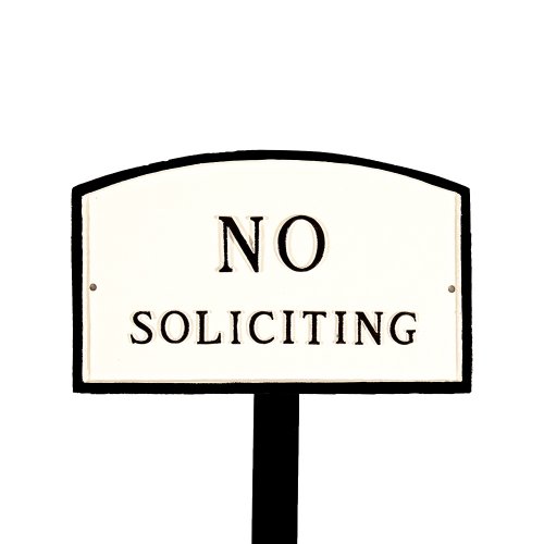 Montague Metal Products Sp-10sm-wb-ls Small White And Black No Soliciting Arch Statement Plaque With 23-inch Lawn