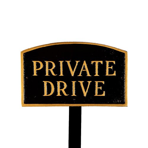 Montague Metal Products Sp-12sm-bg-ls Small Black And Gold Private Drive Arch Statement Plaque With 23-inch Lawn