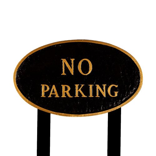 Montague Metal Products Sp-2l-bg-ls Large Black And Gold No Parking Oval Statement Plaque With 2 23-inch Lawn