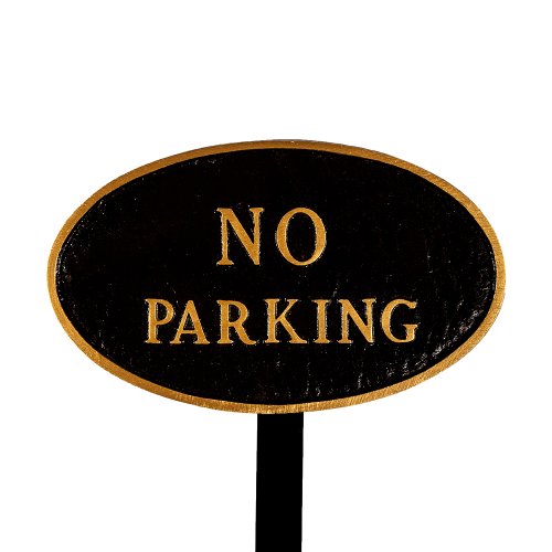 Montague Metal Products Sp-2s-bg-ls Standard Black And Gold No Parking Oval Statement Plaque With 23-inch Lawn