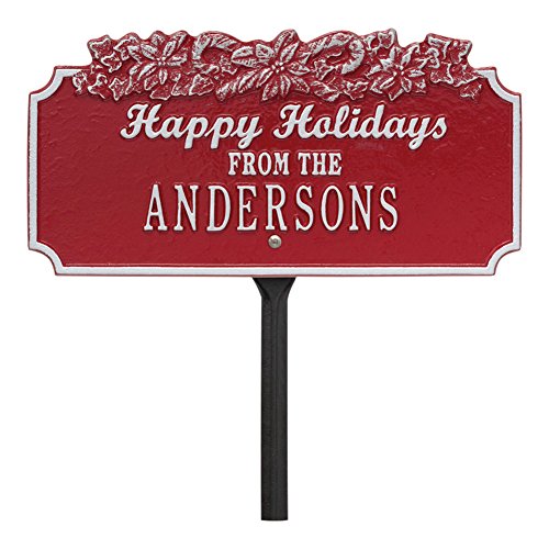 Personalized Happy Holidays Candy Cane Custom Cast Metal Lawn Plaque Sign - RedSilver