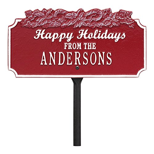 Personalized Happy Holidays Candy Cane Custom Cast Metal Lawn Plaque Sign - RedWhite