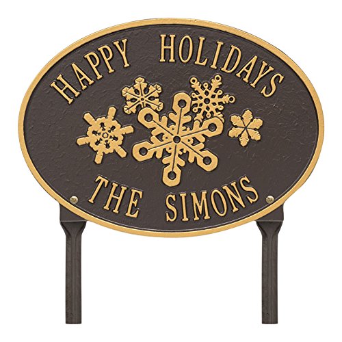 Personalized Oval Snowflake Custom Cast Metal Lawn Plaque Sign - BronzeGold