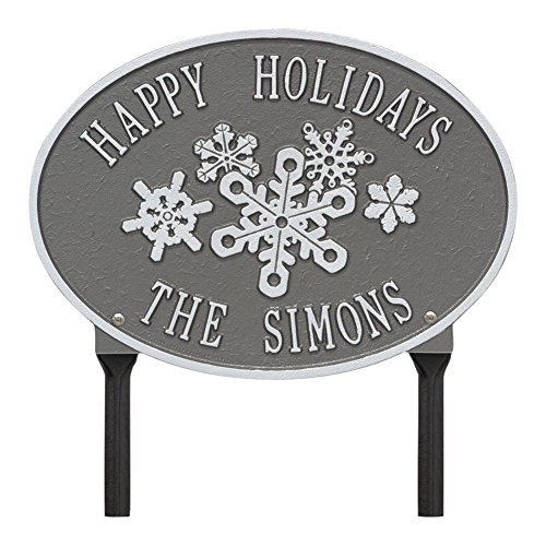 Personalized Oval Snowflake Custom Cast Metal Lawn Plaque Sign - PewterSilver