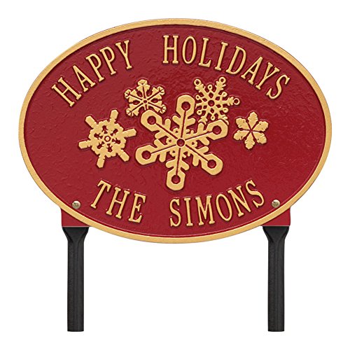 Personalized Oval Snowflake Custom Cast Metal Lawn Plaque Sign - RedGold