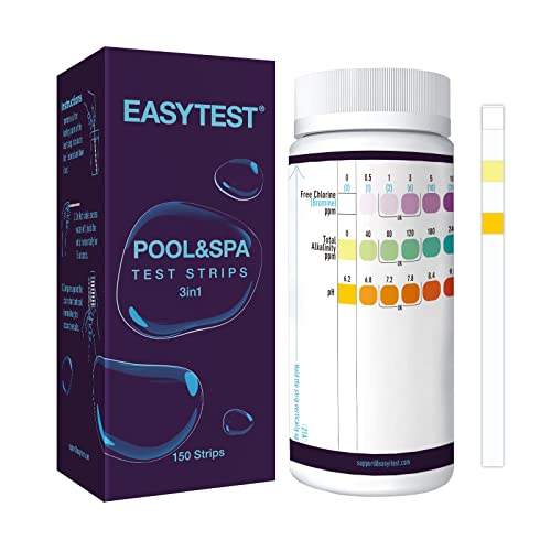 EASYTEST Pool and Spa Test Strips 150 Strips Pack for Hot tubTest pHTotal AlkalinityFree Chlorine and Bromine Accurate 3 in 1 Pool Water Testing Kit
