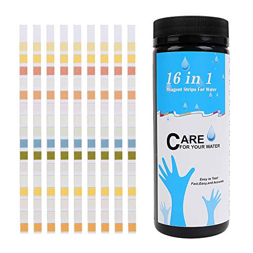 SubClap pH Test Strips for Testing Pool and Spa 16in1 Drinking Water Test Kit Testing Aquarium Pool Spa Hot Spring Water Tap Water Detect Alkali Nitrite ph Chlorine Hardness Calcium VC