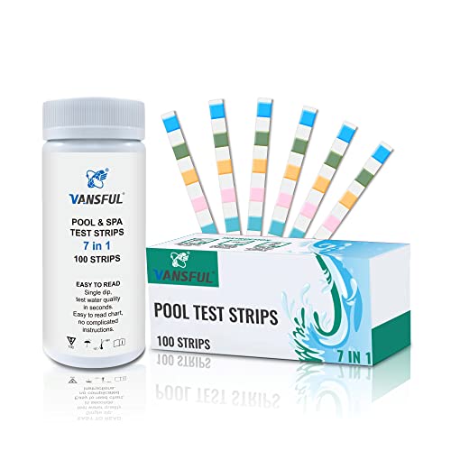 VANSFUL 7 in 1 Pool  Spa Test Strips 100CT Chemical Testing Strip KIT for Chlorine  Bromine HOT TUBS  SPAS  CALIBRATED for Warm Water to Maximize Accuracy  Test TCTB FC TA TH PH …