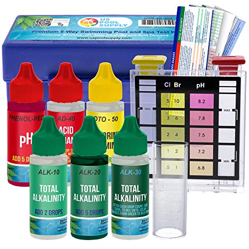 US Pool Supply Premium 5Way Swimming Pool  Spa Test Kit  Tests Water for pH Chlorine Bromine Alkalinity and Acid Demand  Maintain Properly Balanced Chemical Levels Algae Sanitizer Indicator