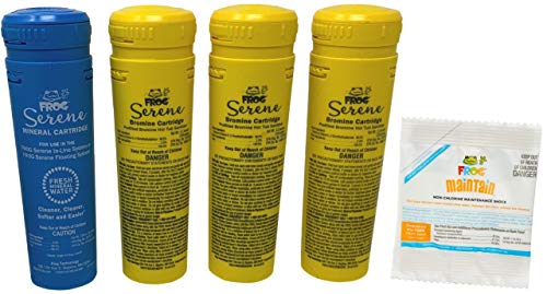 SPA FROG Replacement Cartridges Kit  Frog Serene Bromine and Mineral Cartridge Kit (3 Bromine  1 Mineral) Plus 1 Bonus Packet of Frog Maintain NonChlorine Shock